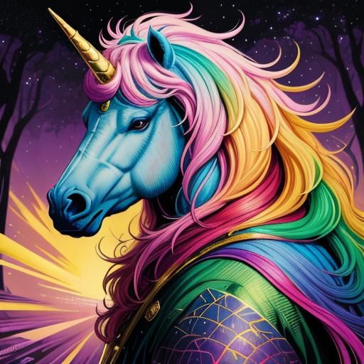Unicorn Portrait in Comic Book Style