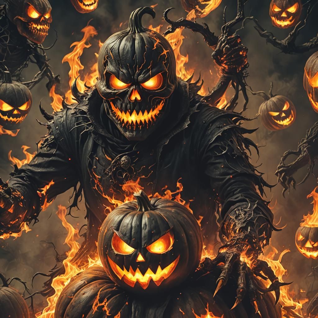 Halloween Fire Pumpkin Monster Digital Art