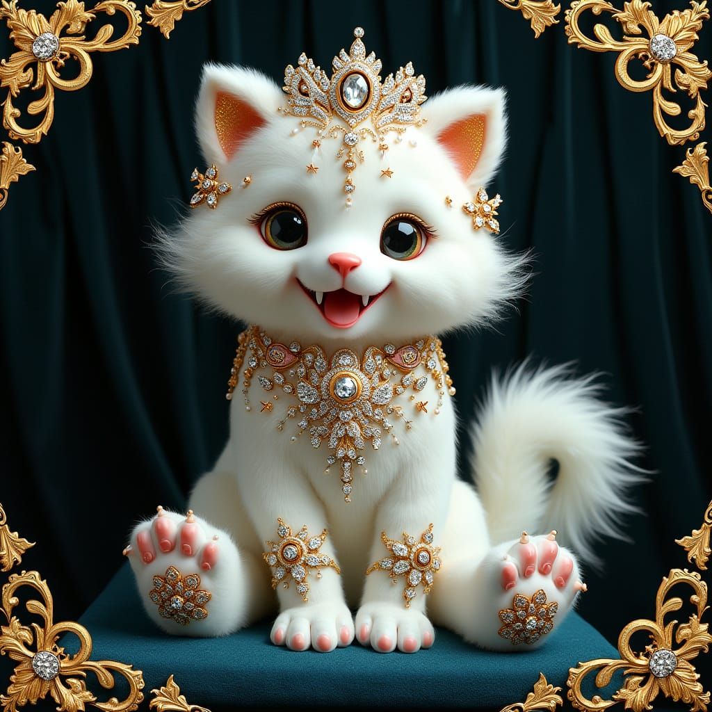 Luxurious White Mascot with Diamonds and Gold Accents