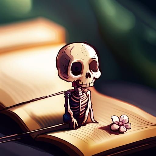 Cute Skeleton with Flowers: Fantasy Book Illustration