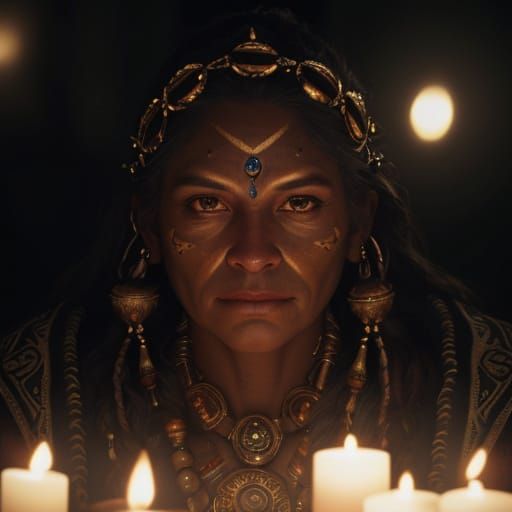 Surreal Shaman Illuminated by Warm Candlelight