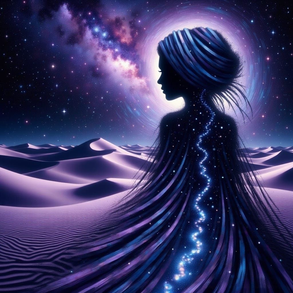 Silhouette in Starry Night Sky, Digital Matte Painting