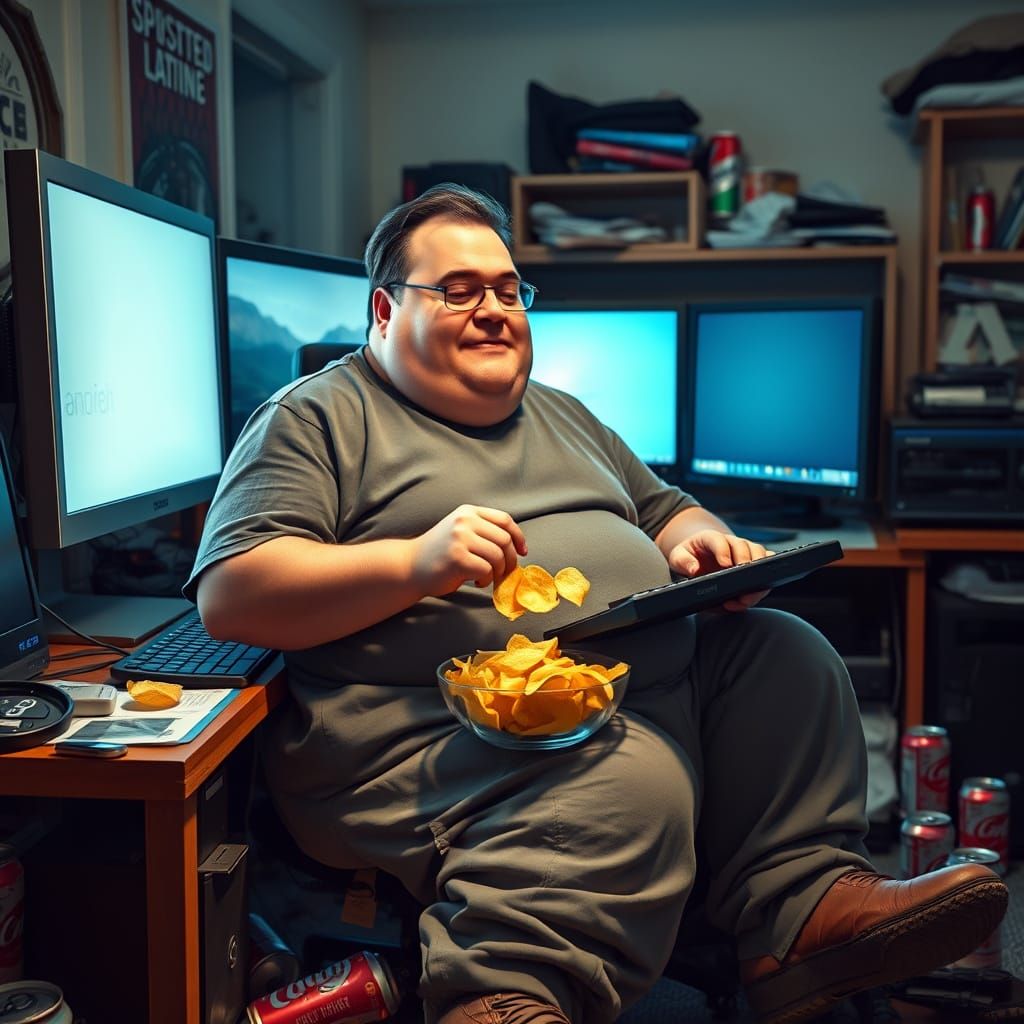 Cozy Gaming Session in a Cluttered Home Office