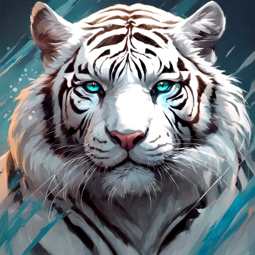 White Tiger Portrait in Hyperdetailed Splash Art Style