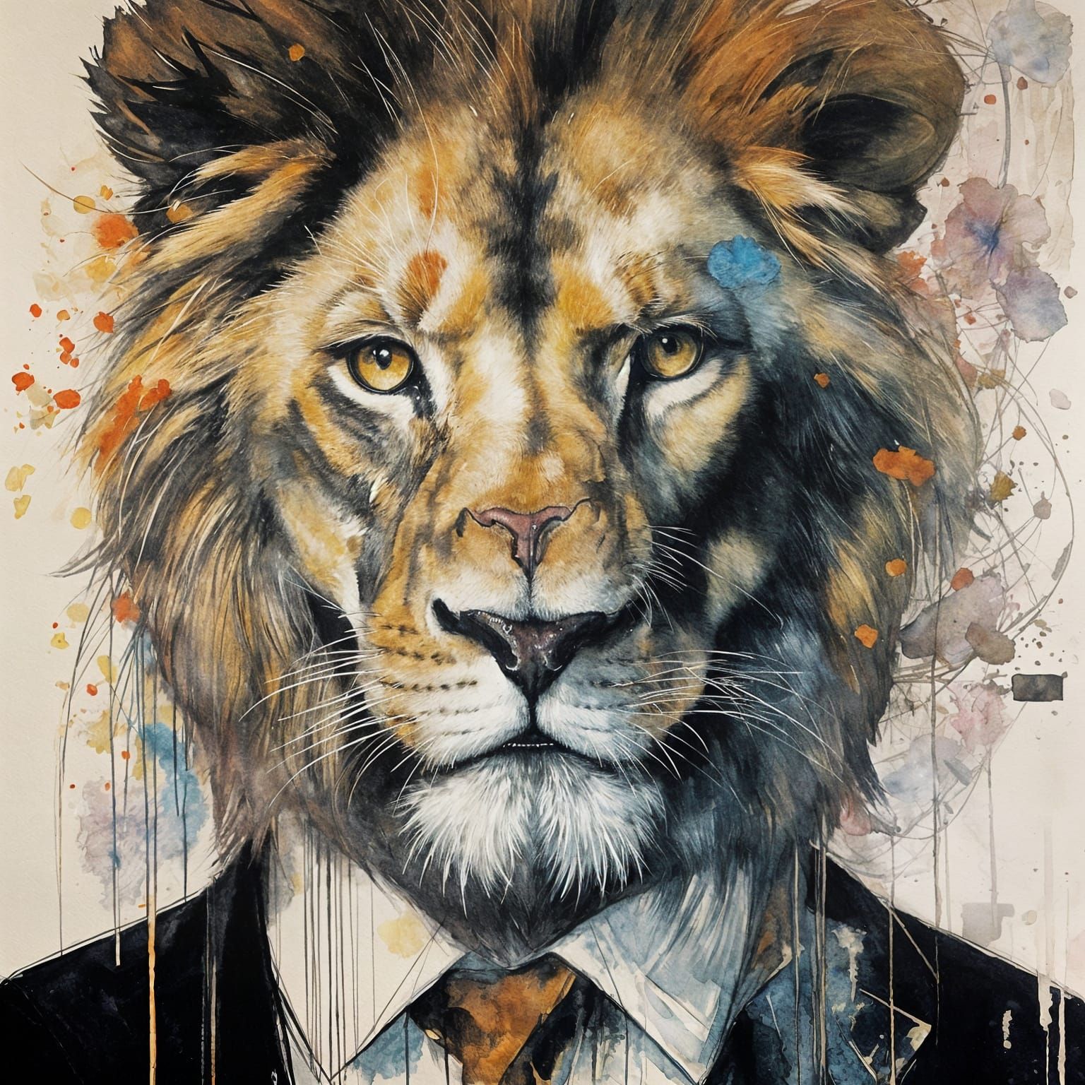 Elegant Lion in Tuxedo, Captured with Hyperdetailed Precisio...