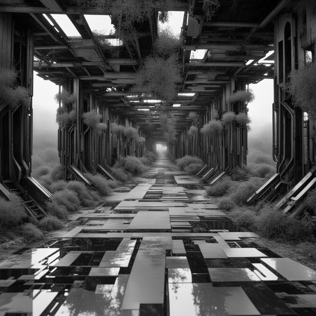 Creepy Abandoned Amusement Park in Black and White