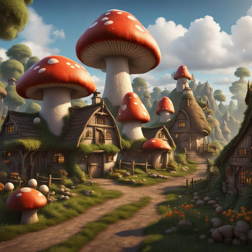 Mushroom Village: Detailed Fantasy Concept Art