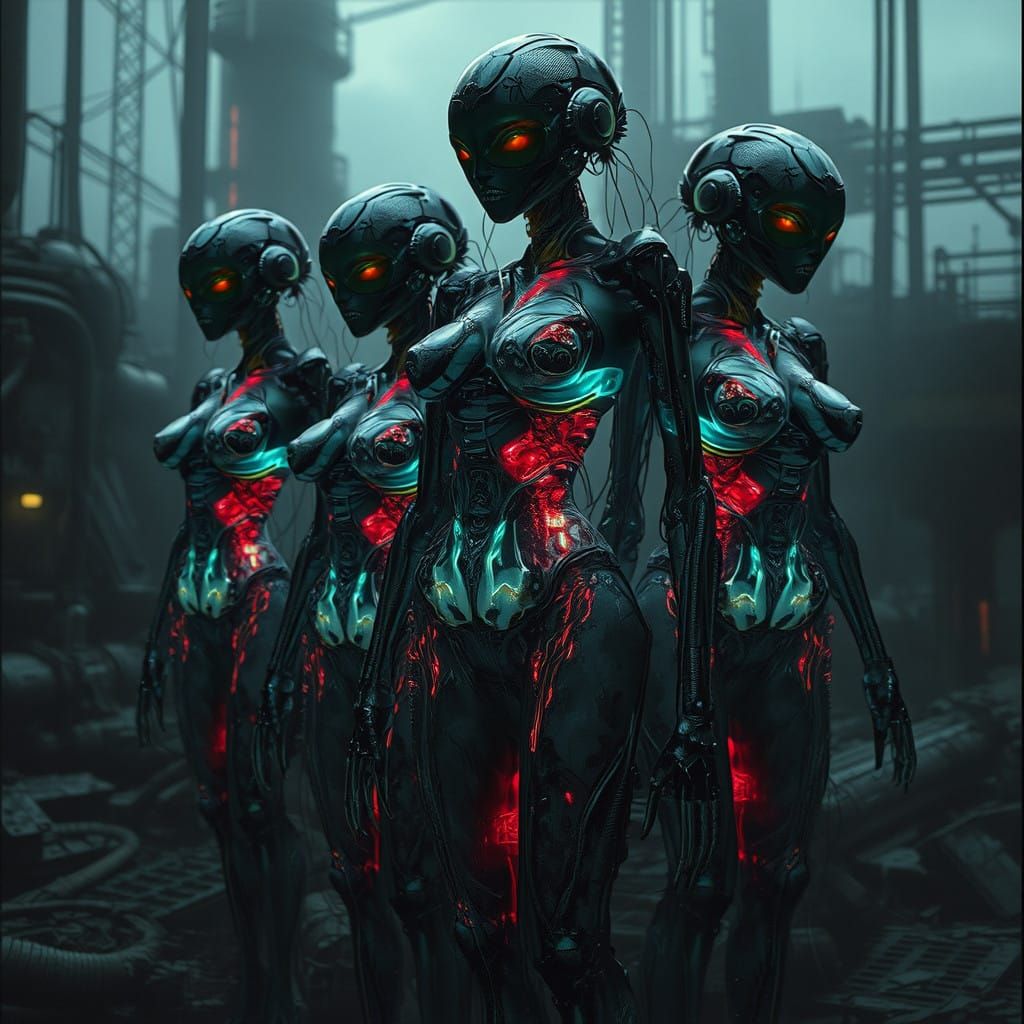 Cybernetic Female Monsters in Dark Futurist Style