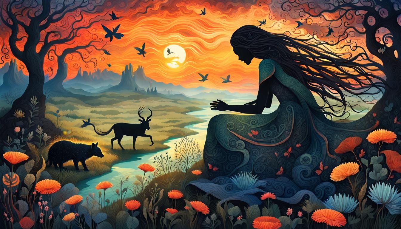 Mystical Creatures Awaken at Sunset: High-Resolution Photo