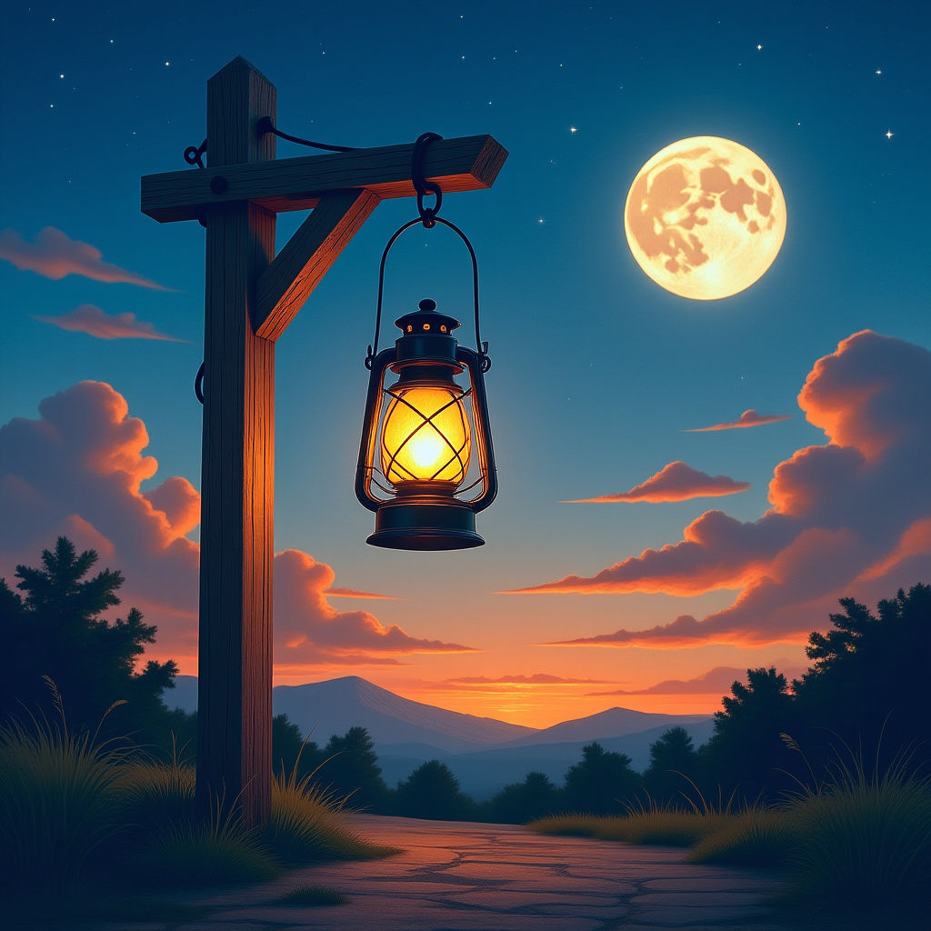Night Sky Lantern in Hyper-Realistic Cartoon Style