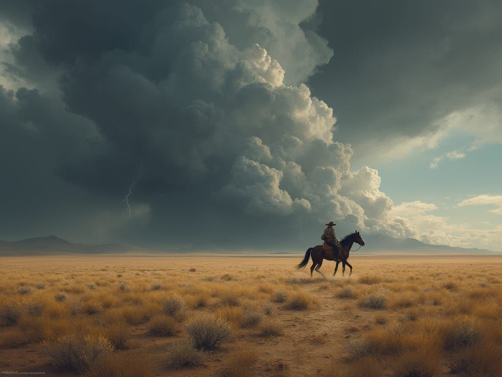 Dramatic Desert Storm in the Style of Bierstadt's Landscapes