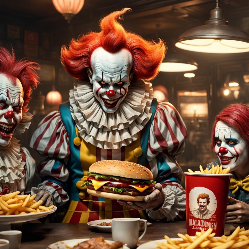 Macabre Diner Monster in Wasteland, Watercolor Art