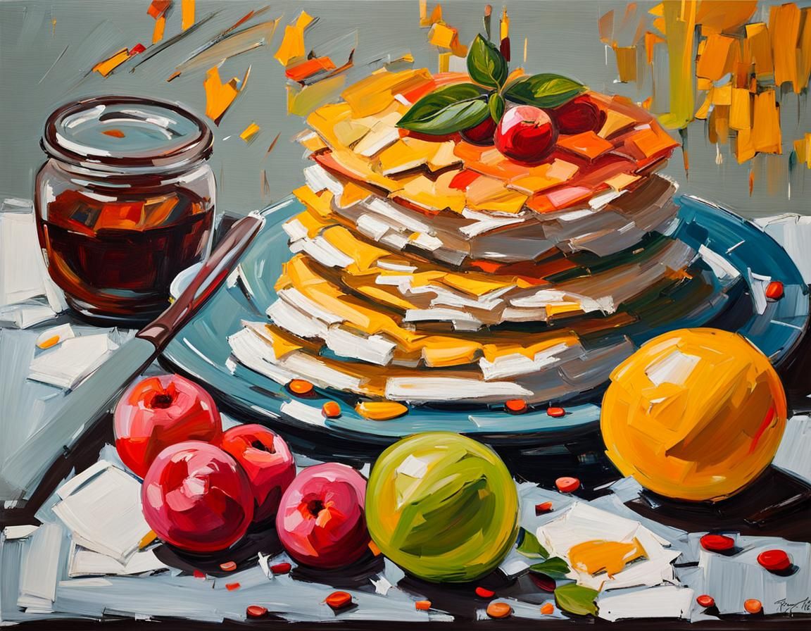 Impasto Breakfast Scene on Modern Table