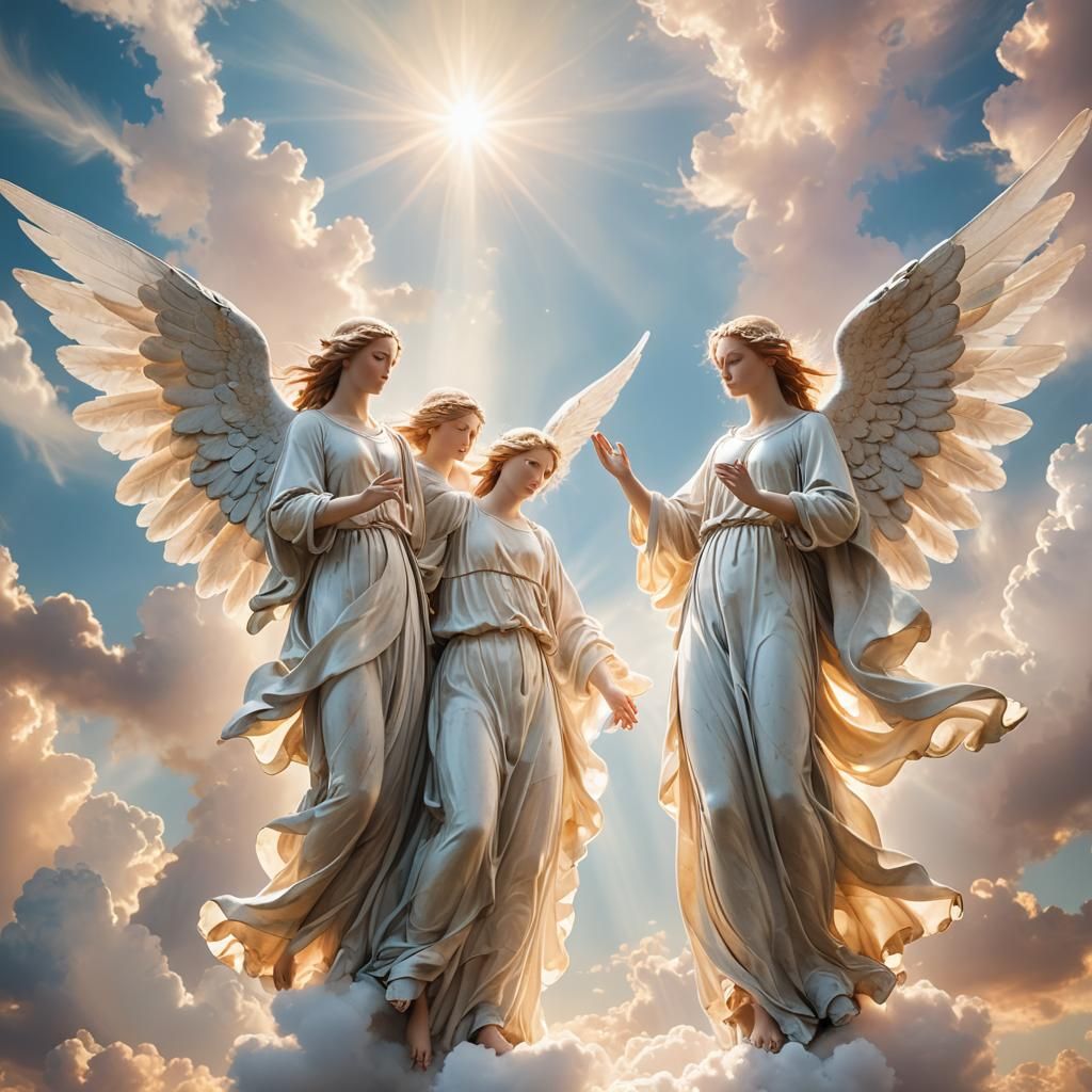 Biblically Accurate Angels on Clouds, Watercolor Style