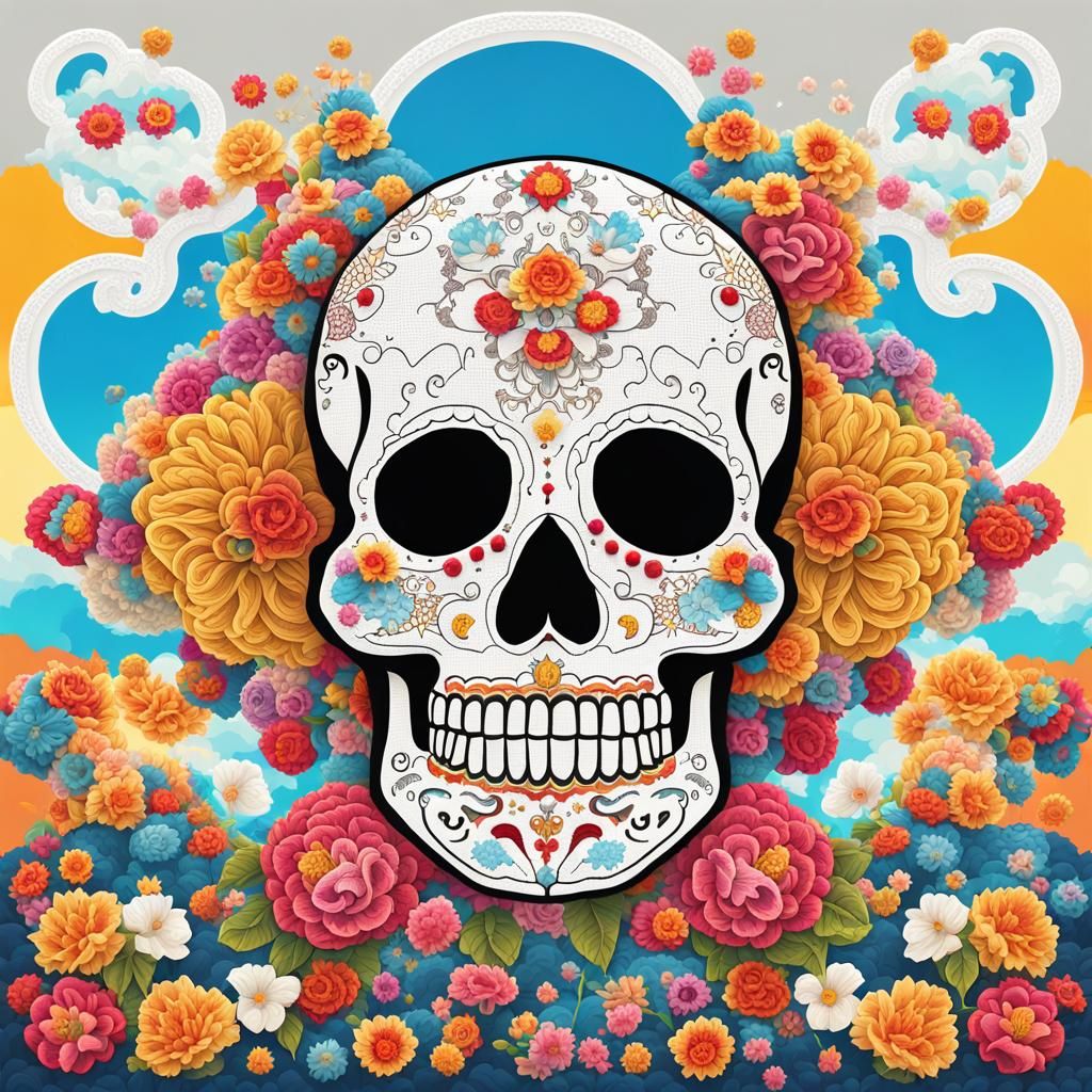 Crocheted Sugar Skull Cloud in Rococo Style