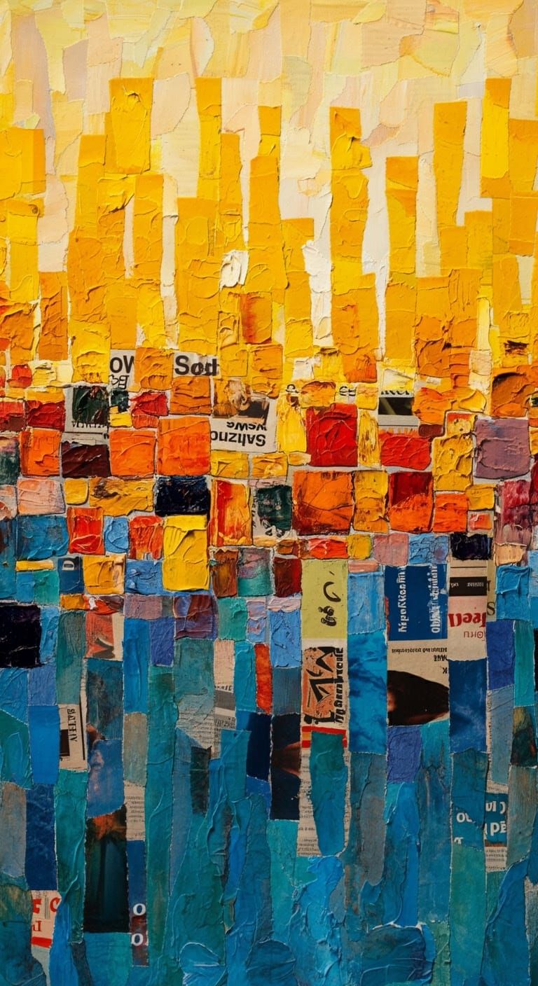 Abstract Newspaper Collage in Neo-Expressionist Style