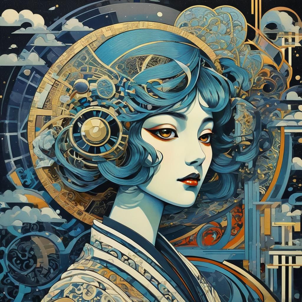 Stunning Magnetic Vision Ukiyo-e art deco synthetism cubism ...