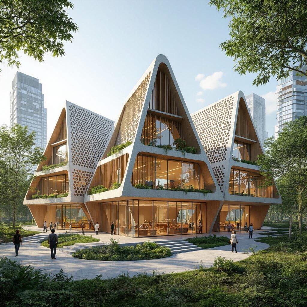 Futuristic Timber Pyramid School in Urban Setting