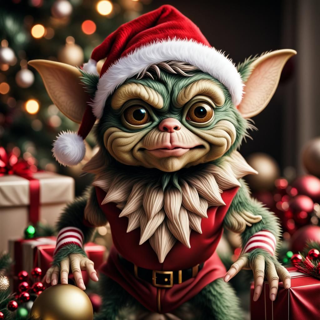 Gremlin Mischief in Christmas Scene: Hyperrealistic