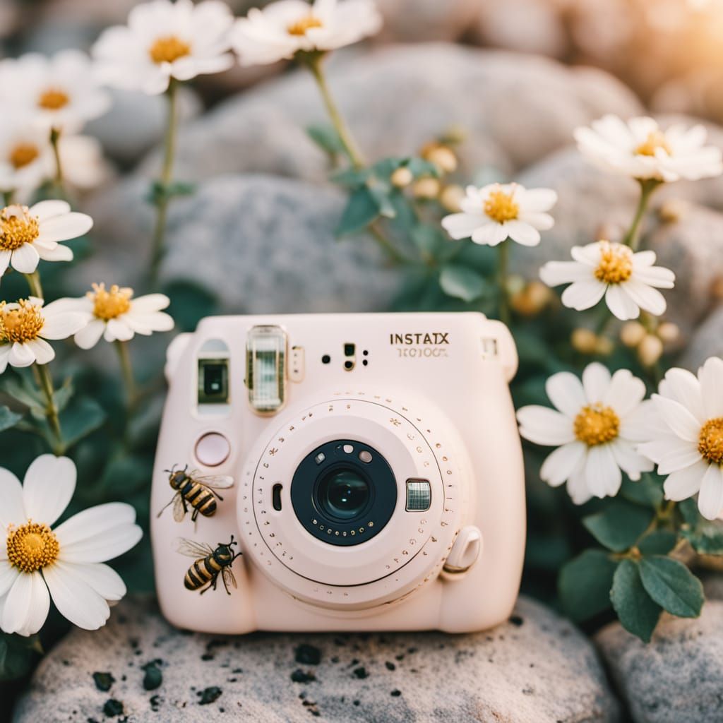 Instax Mini 9 on Granite with Floral Designs