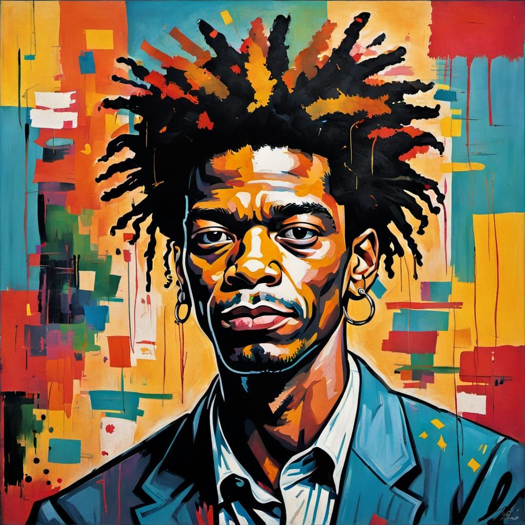 Vibrant Jazz Musician Portrait in Basquiat Style