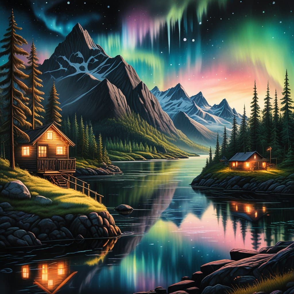 Enchanted Finnish Fjords: A Charcoal Fantasy Landscape