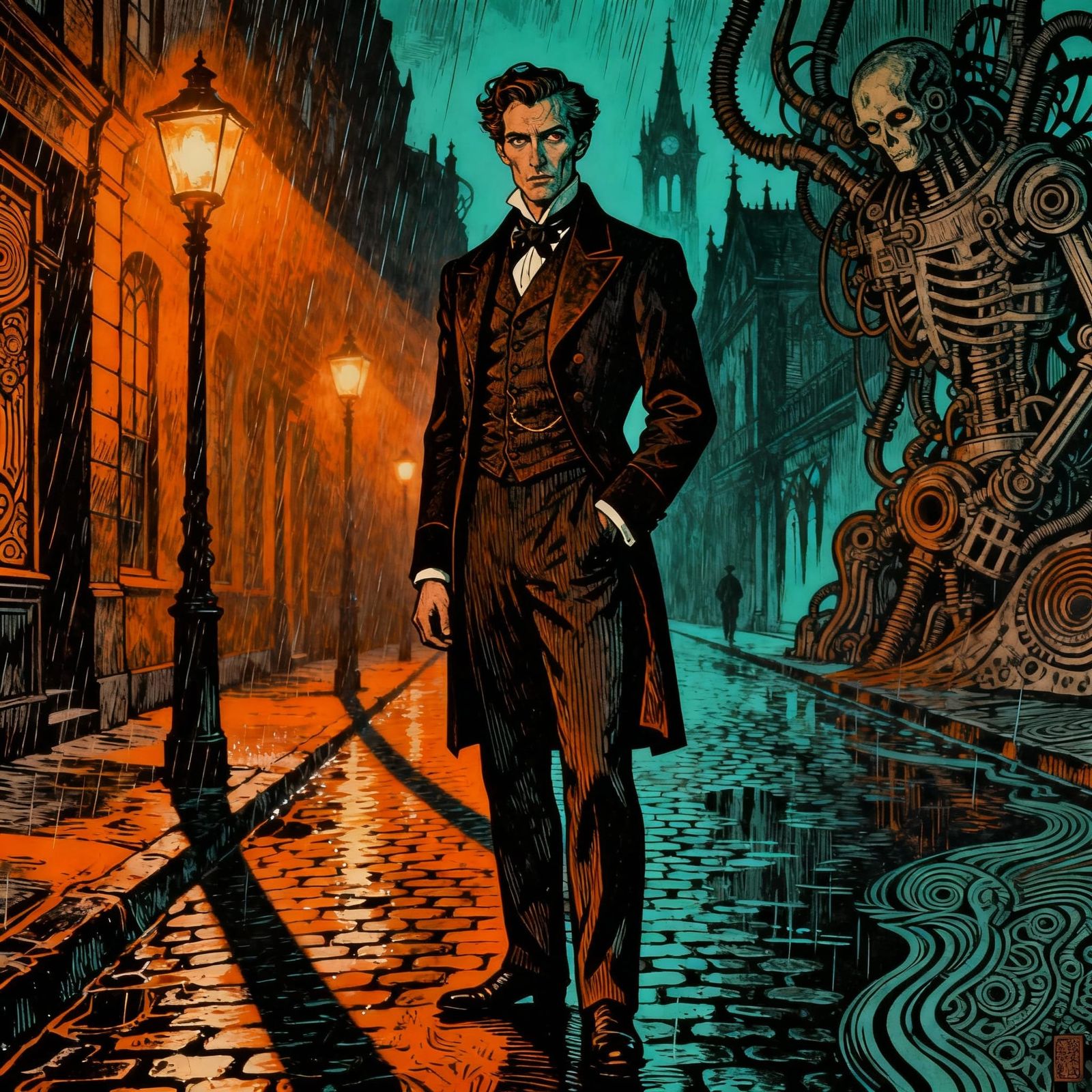 Victorian Gentleman in Dramatic Film Noir Style