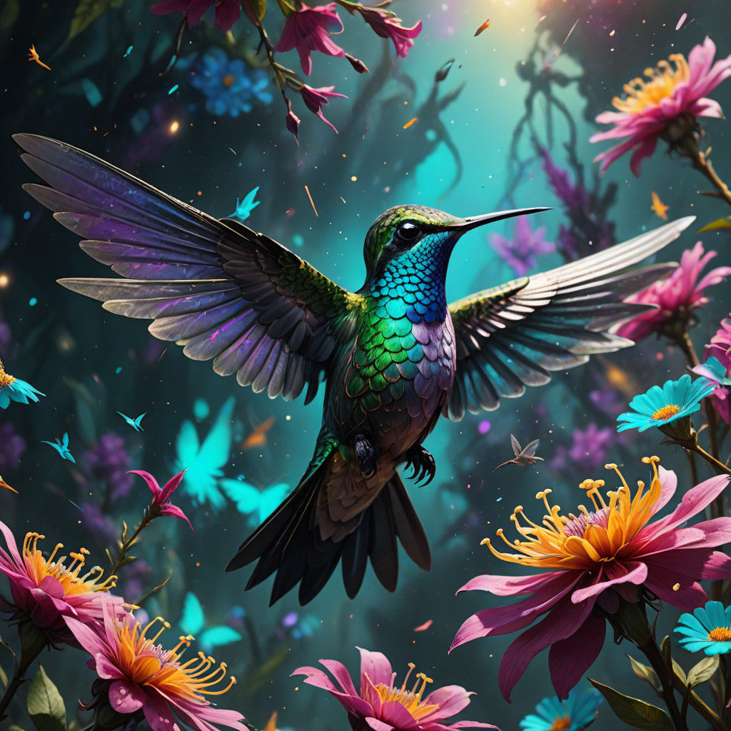 Vibrant Hummingbird in Splatter Art Style