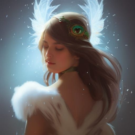 Detailed Christmas Angel Portrait in Art Nouveau Style