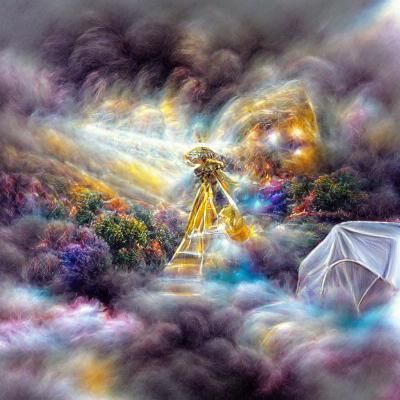 Celestial Alien Hidden in Divine Cosmic Mist