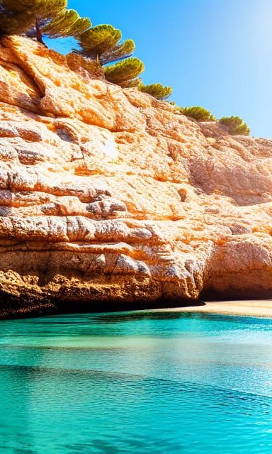 Ibiza Beach Viewed from Water in Vintage Photography