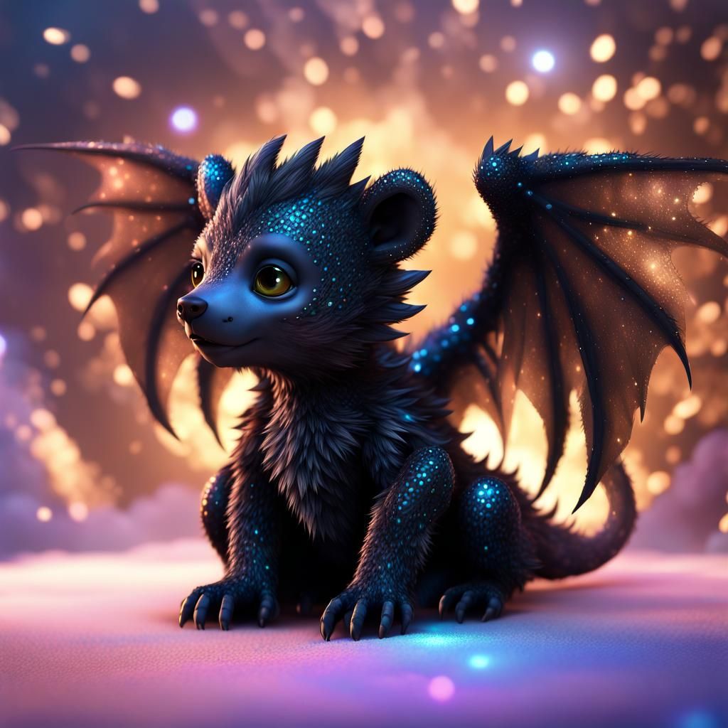 Adorable Winged Baby Bear Dragon in CGI Style