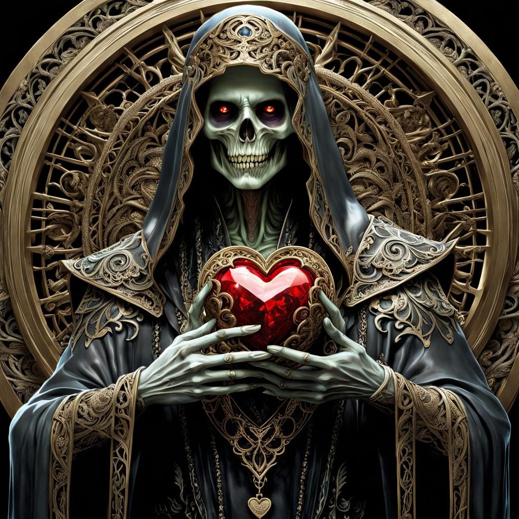 Zombie Necromancer with Heart, Hyperrealistic Horror Art