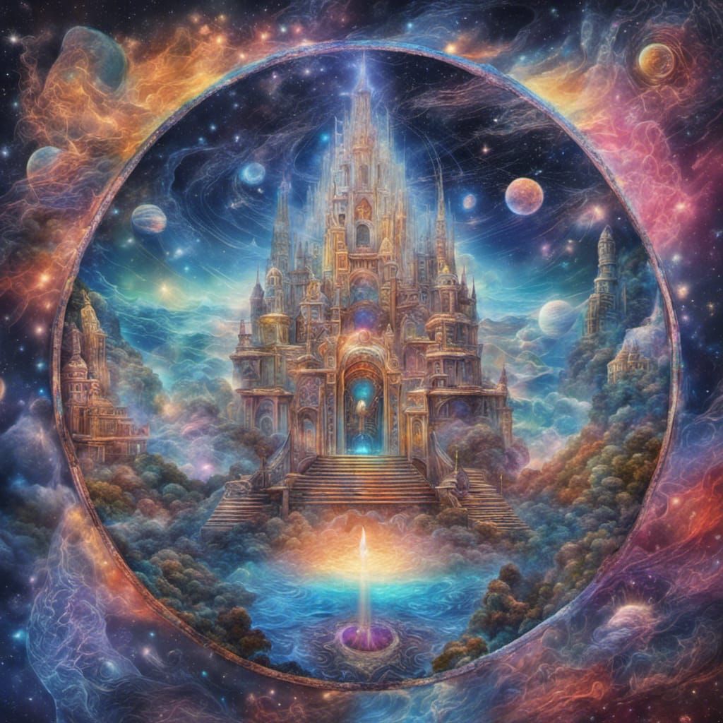 Cosmic Astral Real Estate in Holographic Illustration