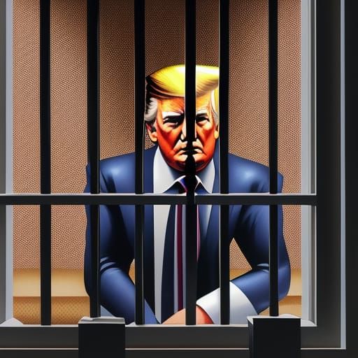 Trump in Jail Cell, Comic Book Art Style