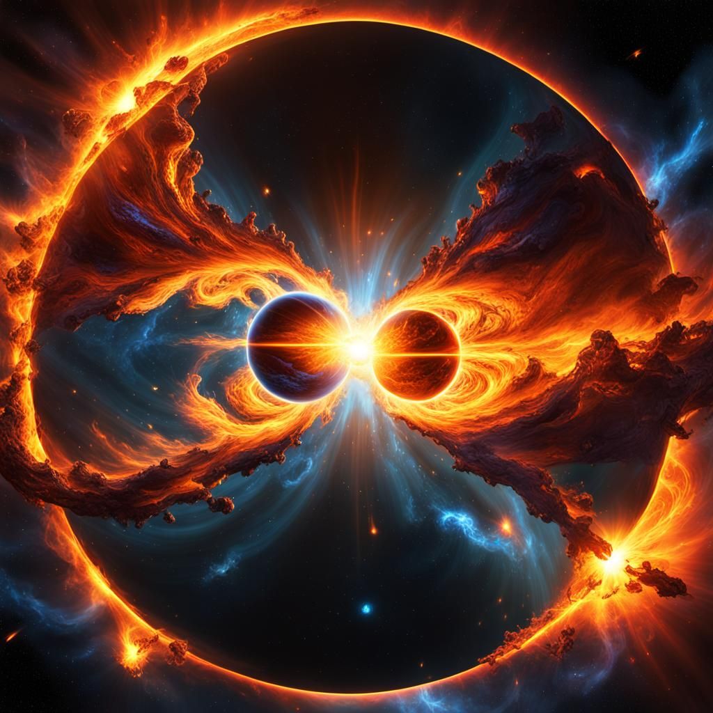 Fiery Collision: Two Suns Merge in Deep Space