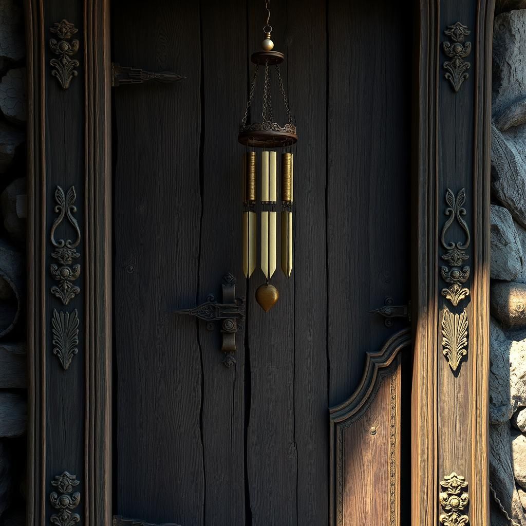 Weathered Door with Wind Chimes: Matte Painting
