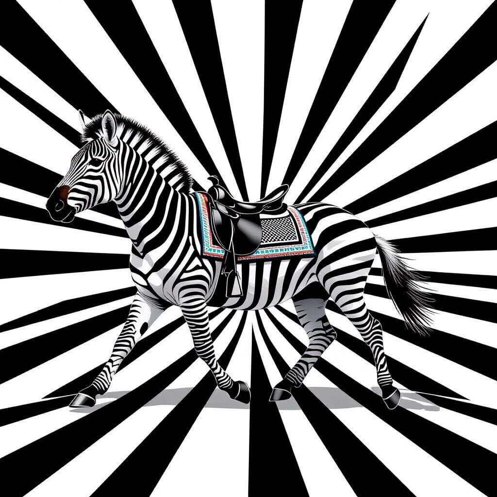 Zebra with Geometric Saddle Blanket in Motion