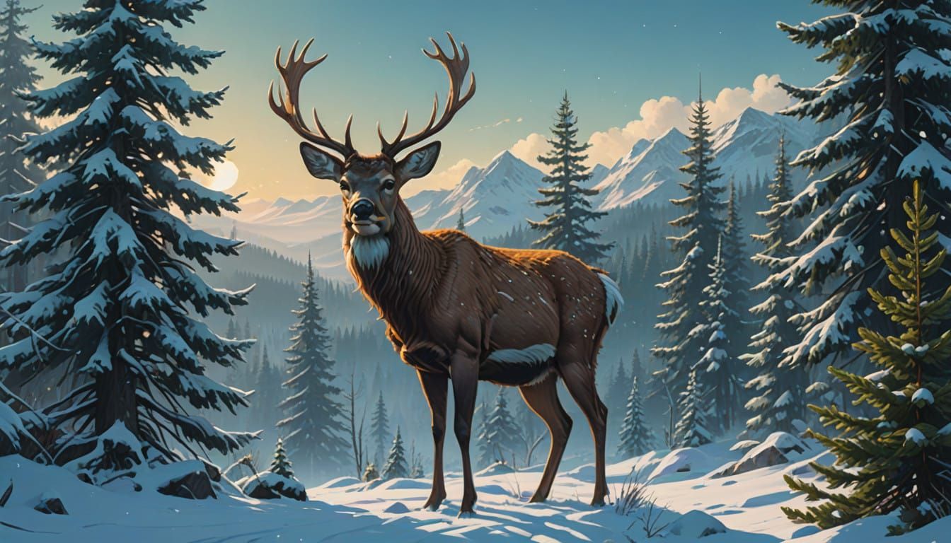 Wondrous Winter Wonderland with a Gentle Deer and Lush Chris...