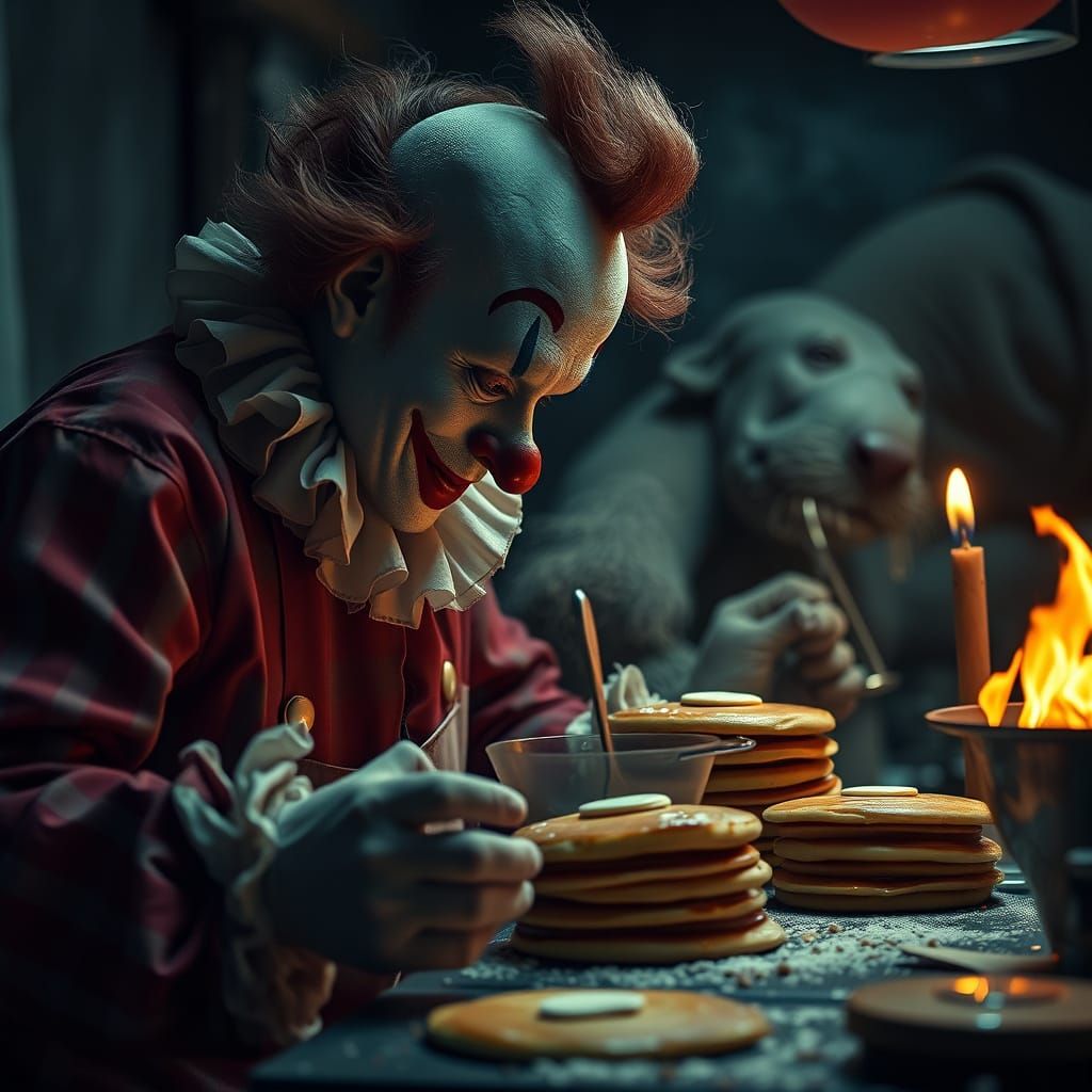 Hyperrealistic Clown in a Cinematic Kitchen