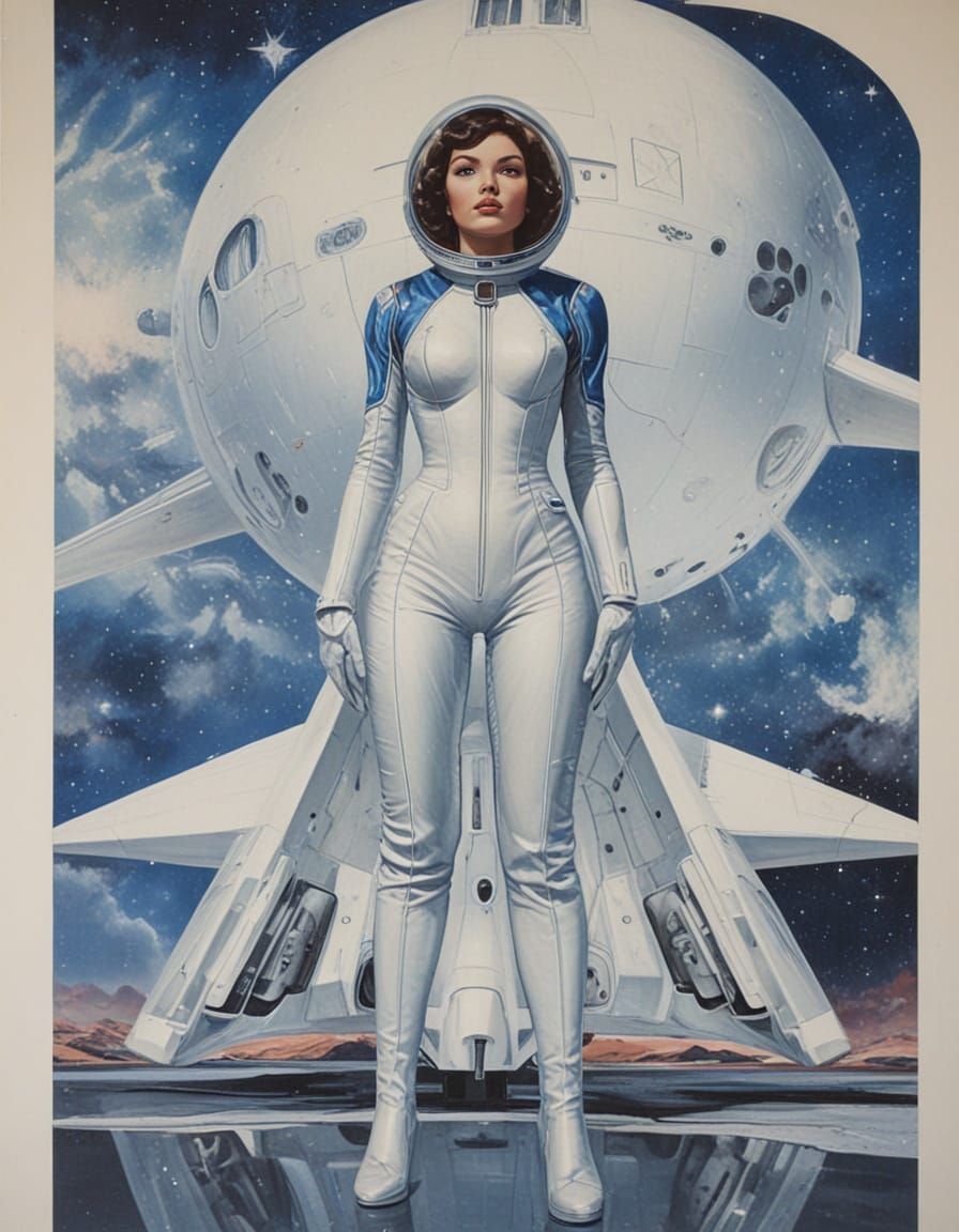 1950s Atomic Age Spaceship with Pinup Pilot