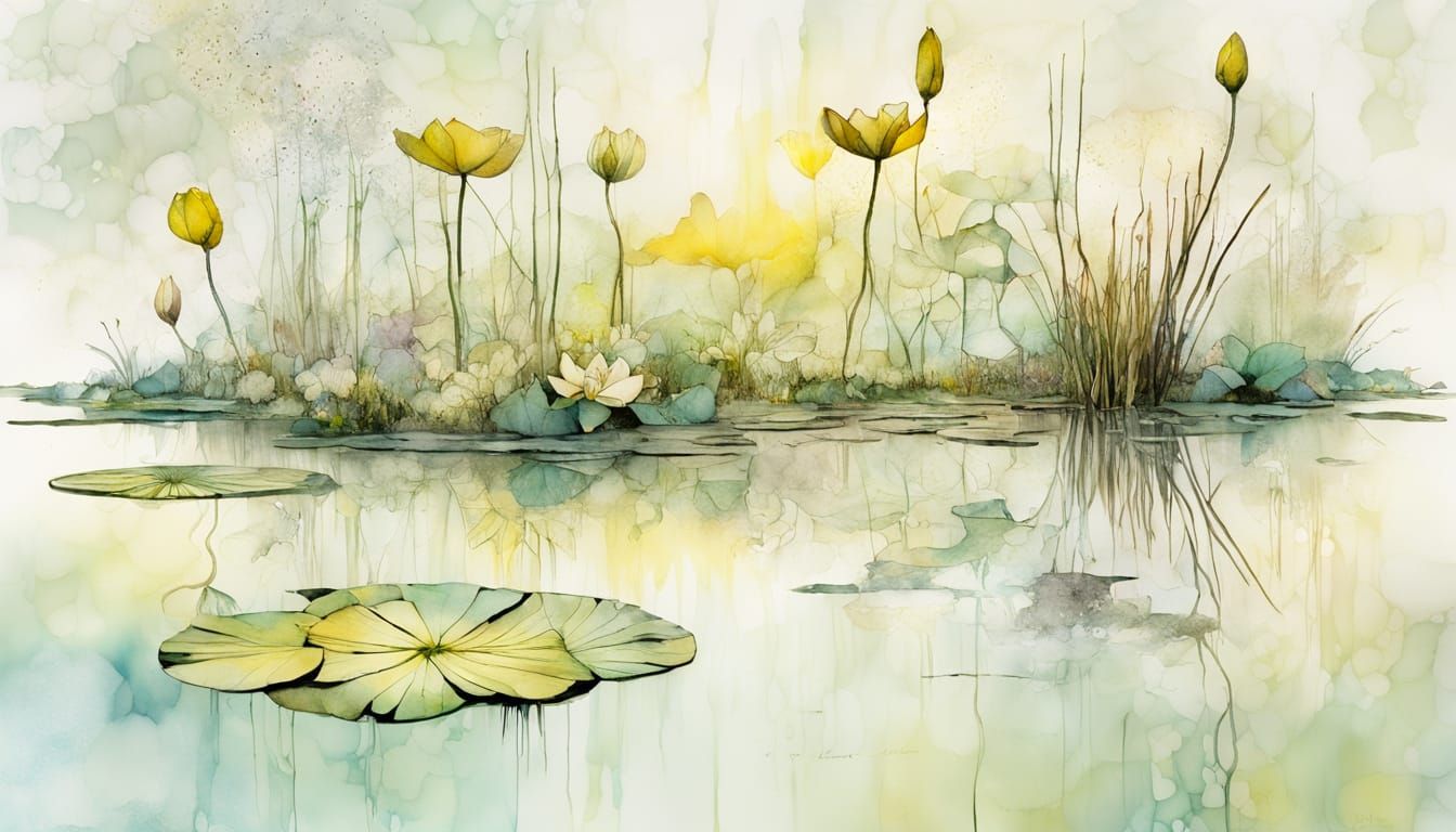 Vibrant Pond Scene in Triadic Colors
