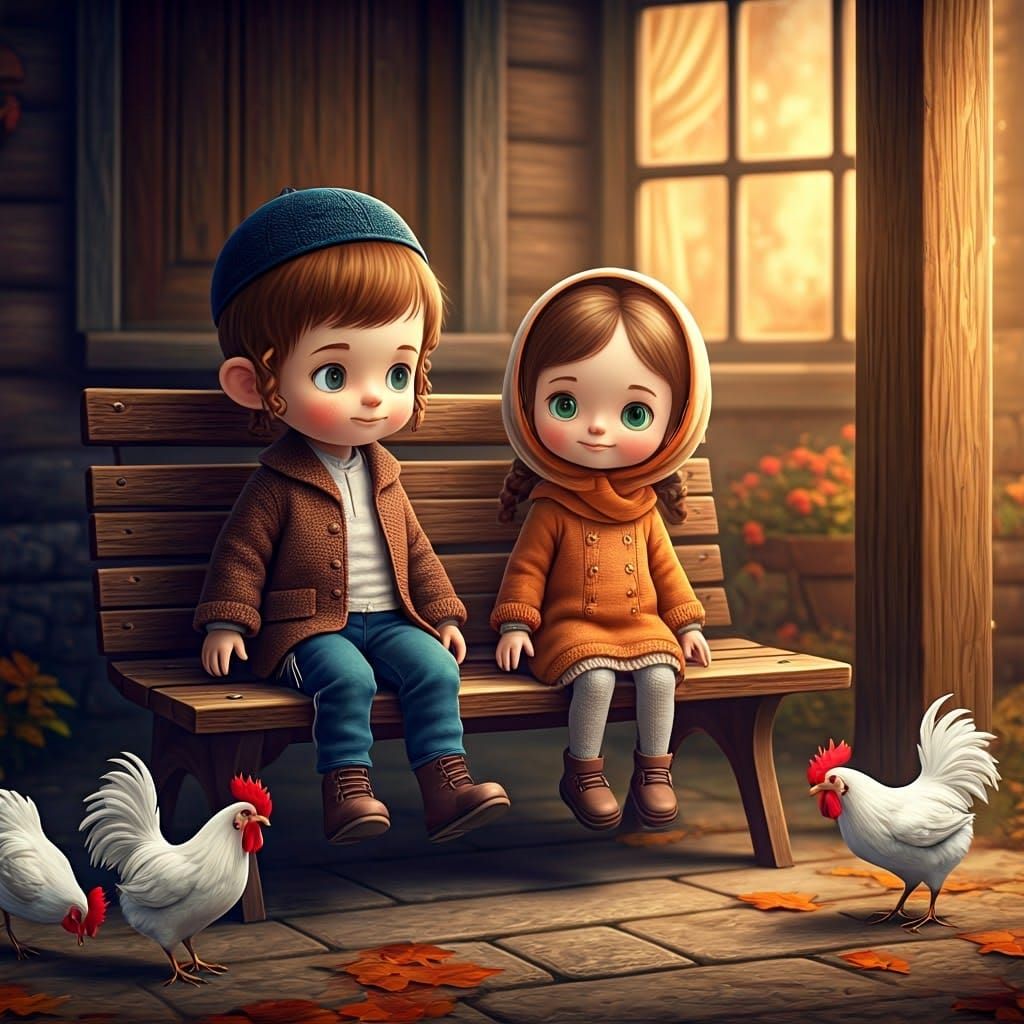 Jewish Dolls in Autumn Light: Pixar-Inspired 3D Art
