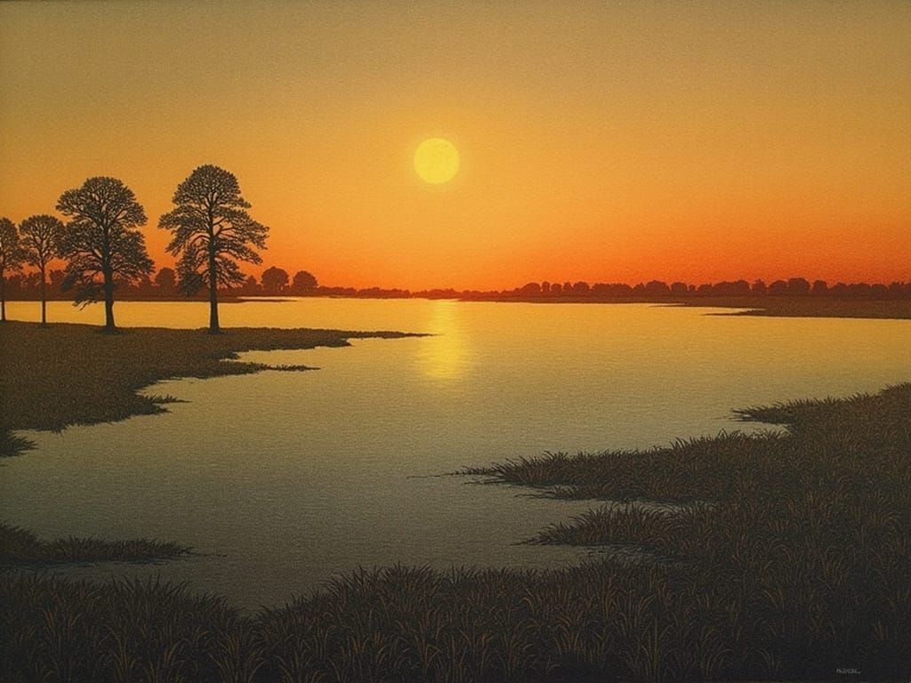 Surreal Evening Scene with Impasto Brushstrokes