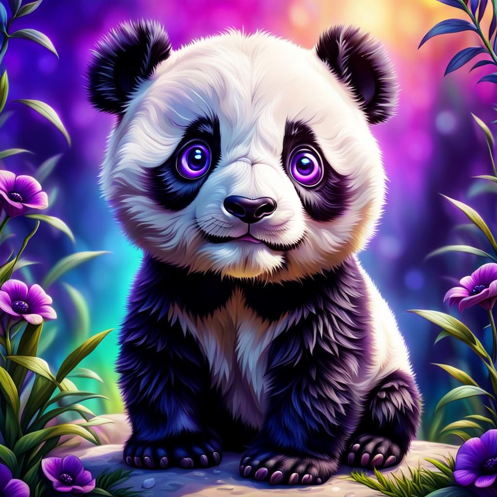Adorable Cartoon Panda Bear with Purple Eyes
