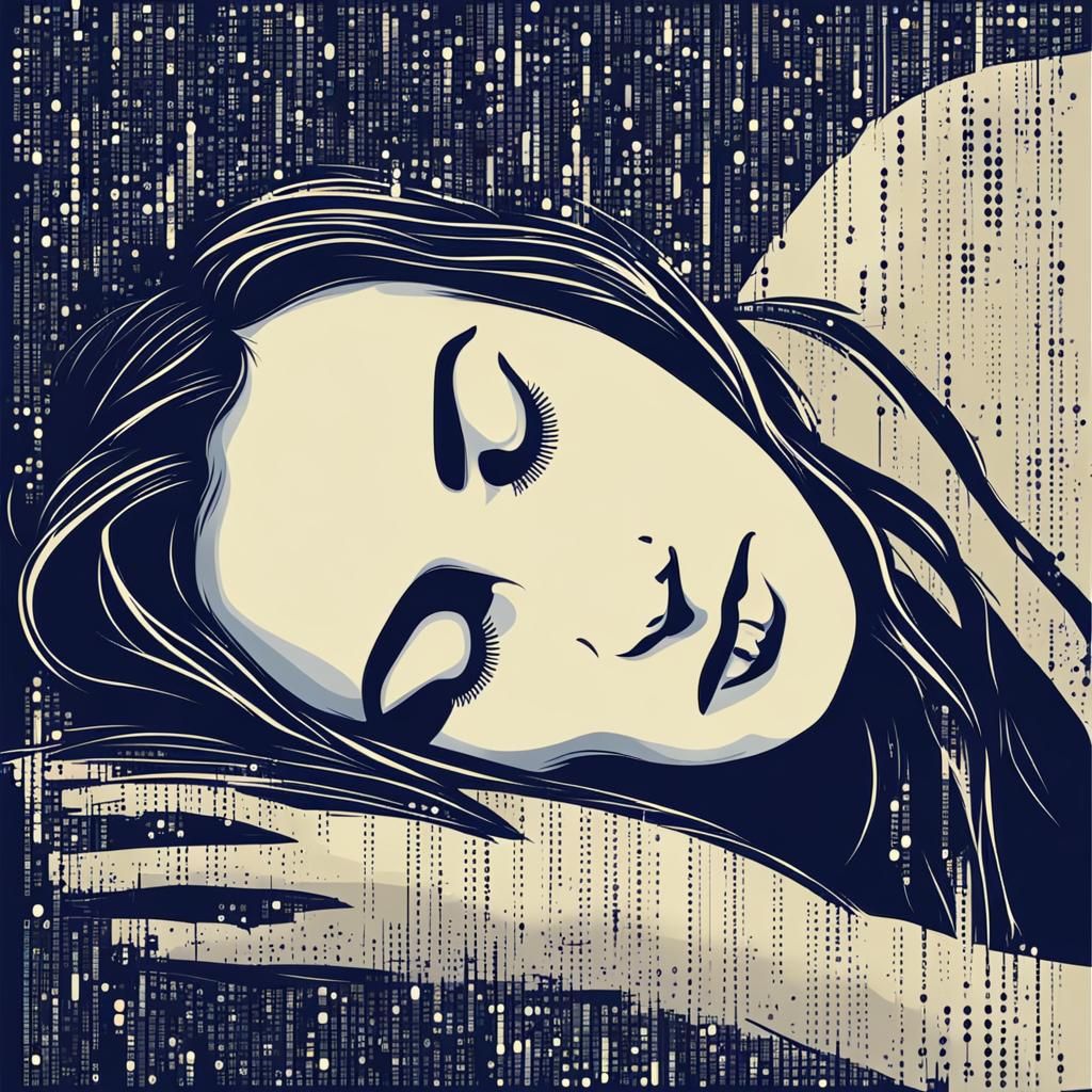 Sleeping Woman in Binary Code Dreamscape