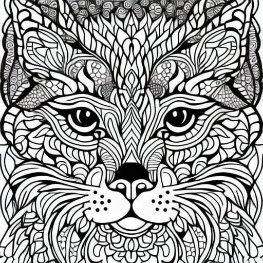 Intricate Cat Coloring Page for Adults in Art Deco Style