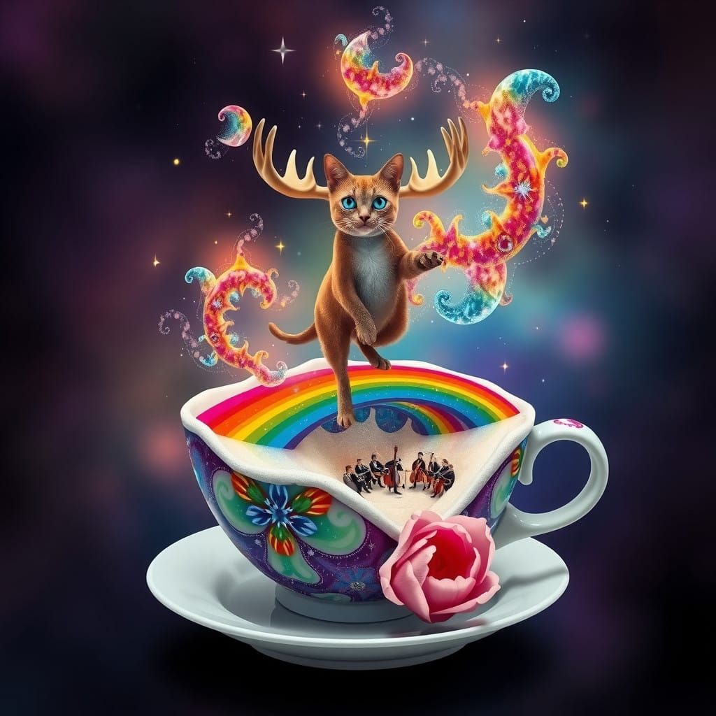 Fractal Cat's Cosmic Coffee Cup in Vibrant Colors