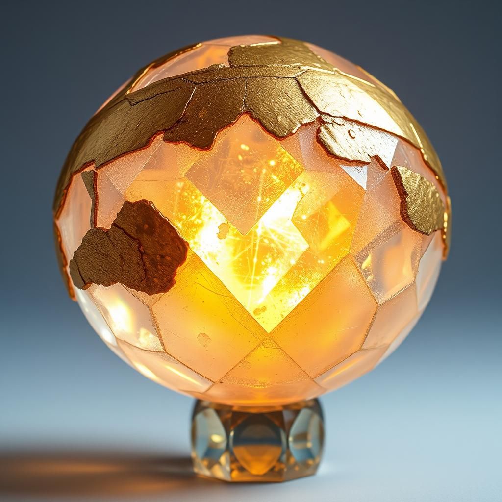 Ornate Crystal Orb with Eroded Gold Inlays