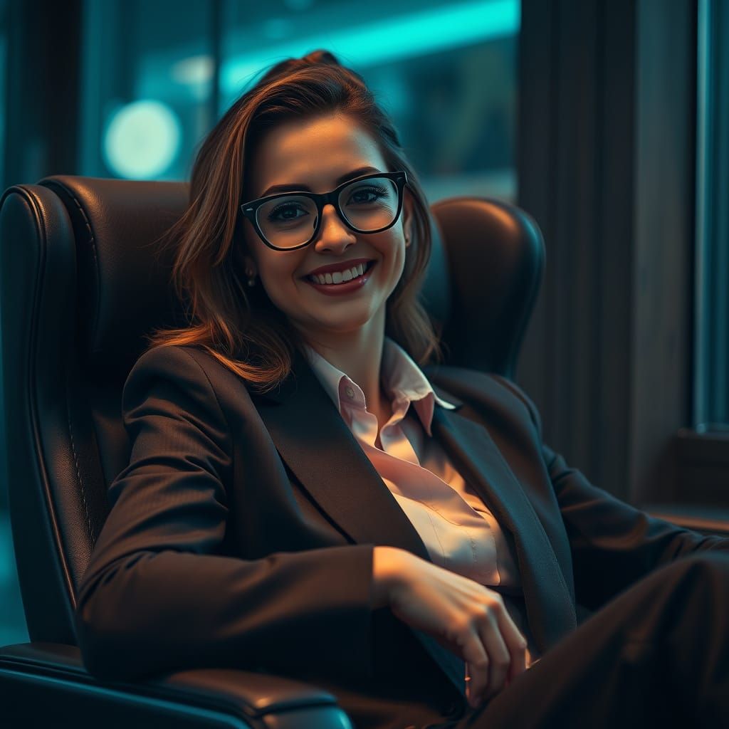 Elegant Businesswoman in Moody Office Setting